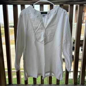 Orvis Vintage Women’s White Cotton Henley Shirt Cottagecore Regency Heritage